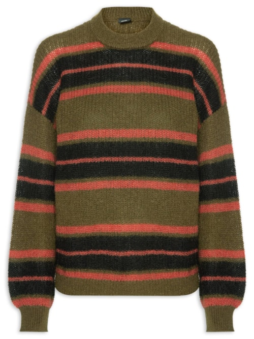 Suéter Feminino Over Tricot Listras - Marrom Suéter Feminino Over Tricot Listras - Marrom