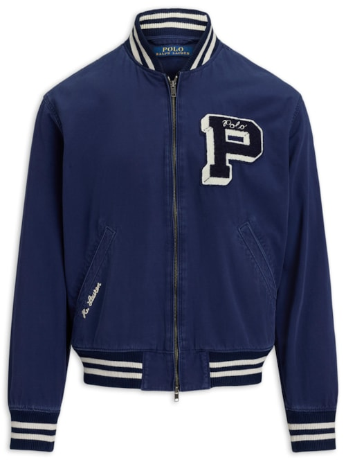 Jaqueta Masculina Bomber College Preppy Patch - Azul Jaqueta Masculina Bomber College Preppy Patch - Azul