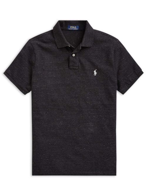 Polo Masculina Manga Curta Slim Fit Mesh Logo Bordado - Preto