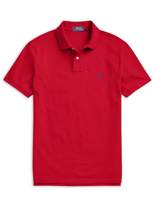 Polo Masculina Manga Curta Slim Fit Logo Bordado - Vermelho