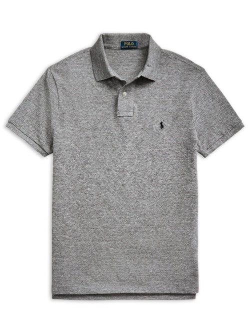 Polo Masculina Manga Curta Slim Fit Logo Bordado - Cinza