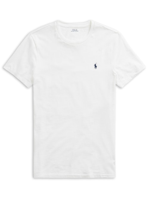 Camiseta Masculina Manga Curta Slim Fit Logo Bordado - Branco