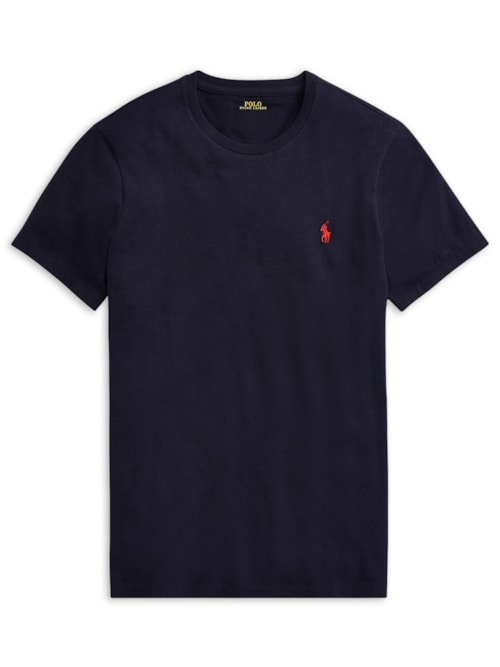 Camiseta Masculina Manga Curta Slim Fit Logo Bordado - Azul