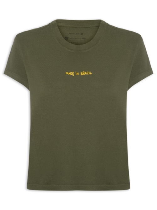 Camiseta Feminina Made In Brazil Bordado - Verde Camiseta Feminina Made In Brazil Bordado - Verde