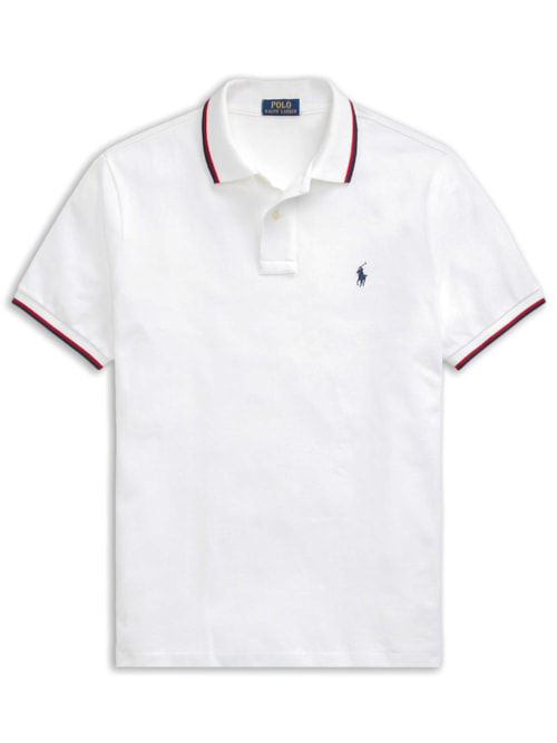 Polo Masculina Manga Curta Com Friso - Branco