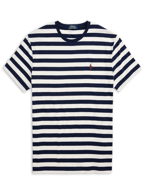 Camiseta Masculina Manga Curta Listras Slim Fit - Azul
