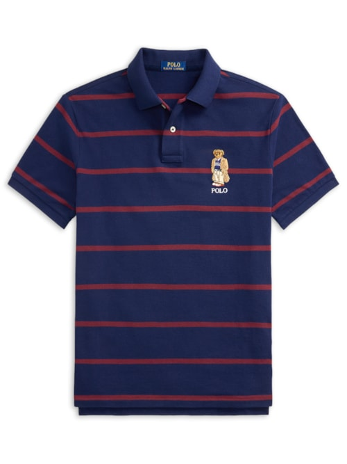 Polo Masculina Manga Curta Listras Bear - Azul