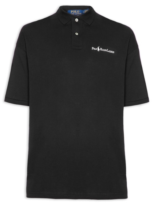 Polo Masculina Manga Curta Relaxed Logo - Preto