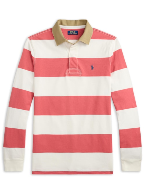 Polo Masculina Manga Longa Listrada Knit Rugby - Vermelho Polo Masculina Manga Longa Listrada Knit Rugby - Vermelho