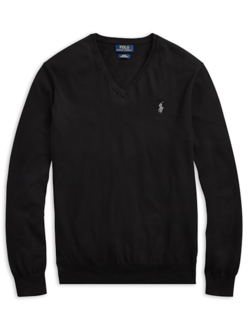 Suéter Masculino Pima Cotton Gola V Classic Logo - Preto Suéter Masculino Pima Cotton Gola V Classic Logo - Preto