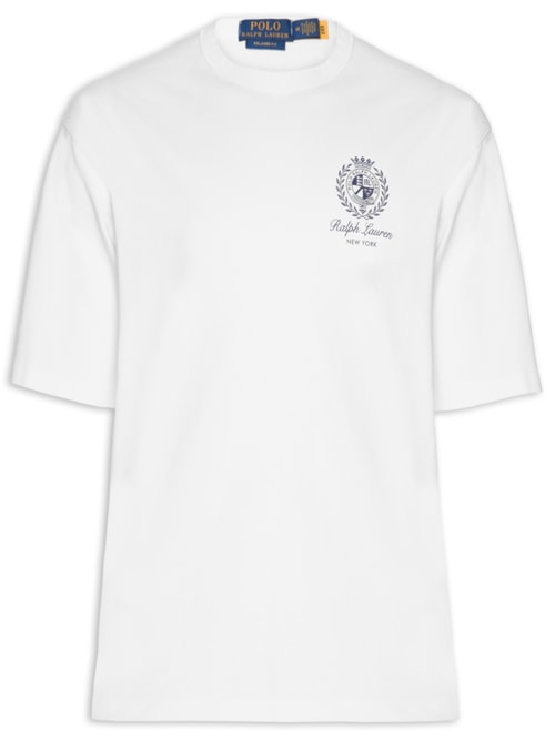 Camiseta Masculina Manga Curta Bordado Preppy - Branco
