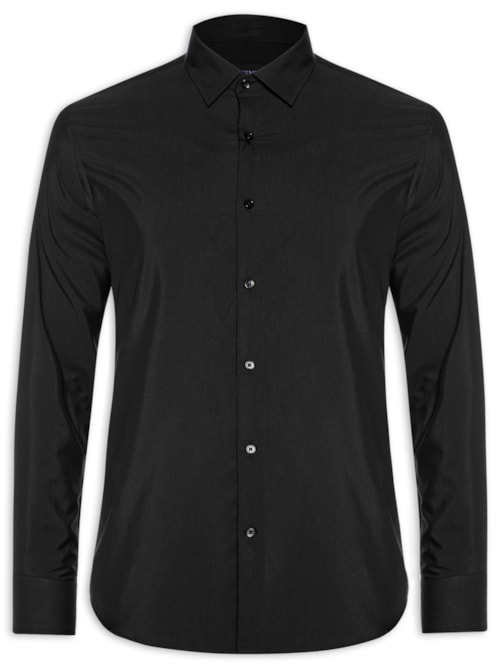 Camisa Masculina Social Regular Fit Algodão E Modal - Preto