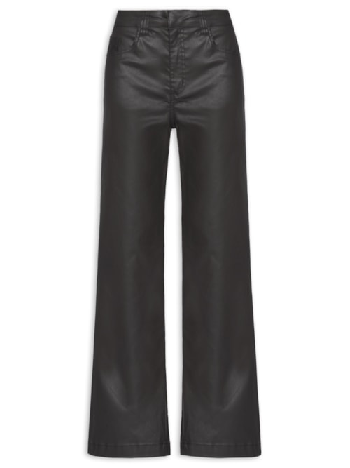 Calça Feminina Sarja Wide Resinada Alfaiataria - Preto