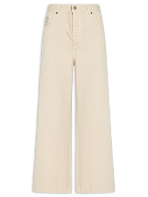 Calça Feminina Sarja Wide Cintura Alta - Bege