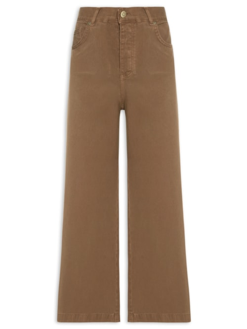 Calça Feminina Sarja Wide Cintura Alta - Marrom