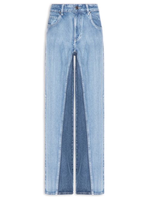 Calça Feminina Jeans Pantalona Nesga Interna Pact - Azul