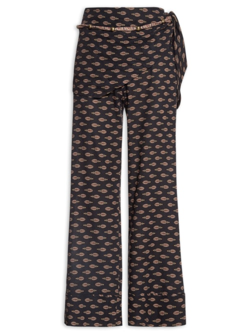 Calça Feminina Reta Estampa Jasmim Preto