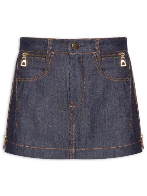 Saia Jeans Raw Bolso Zíper Azul Saia Jeans Raw Bolso Zíper Azul