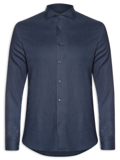 Camisa Masculina Social Slim Fit Blend Linho - Azul Camisa Masculina Social Slim Fit Blend Linho - Azul