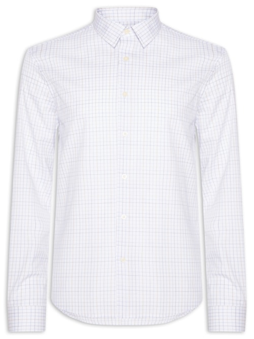 Camisa Masculina Casual Em Tricoline Mini Quadros - Azul Camisa Masculina Casual Em Tricoline Mini Quadros - Azul