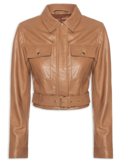 Jaqueta Feminina Cropped Em Couro - Marrom