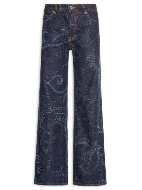 Calça Jeans Feminina Laser Paisley - Azul
