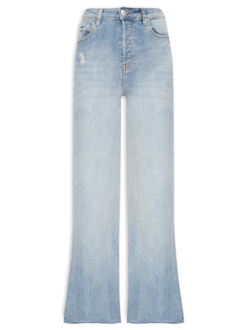Calça Feminina Jeans Bootcut Desgastes - Azul Calça Feminina Jeans Bootcut Desgastes - Azul