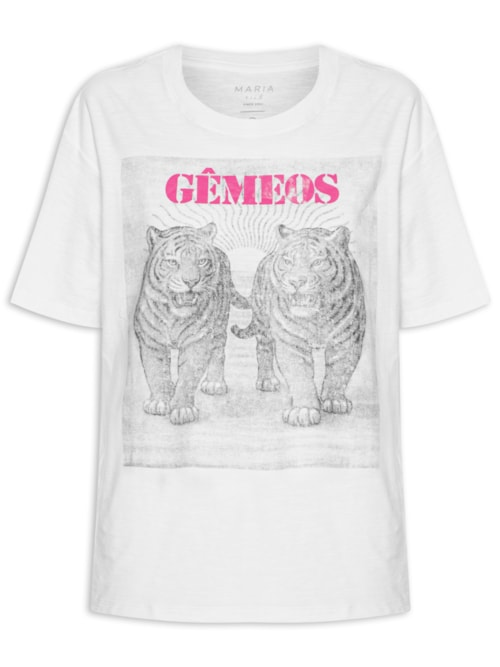 Camiseta Feminina Signo Gemêos - Branco Camiseta Feminina Signo Gemêos - Branco
