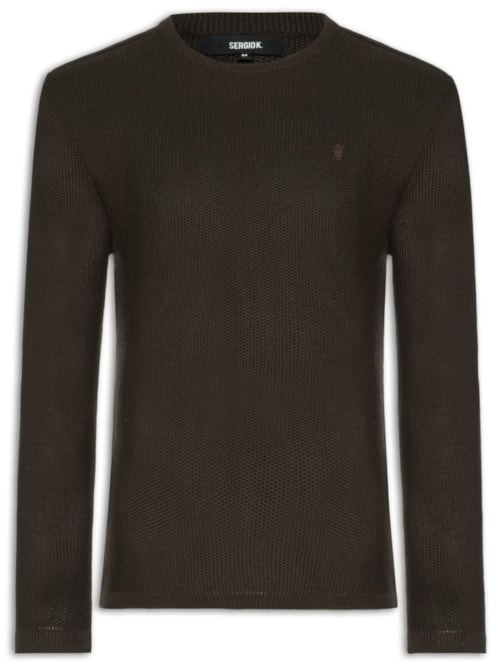 Suéter Masculino Tricot Detalhe Camurça - Marrom