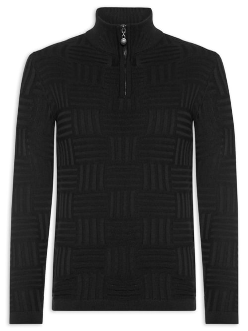 Suéter Masculino Tricot Tresse Meio Zíper - Preto Suéter Masculino Tricot Tresse Meio Zíper - Preto