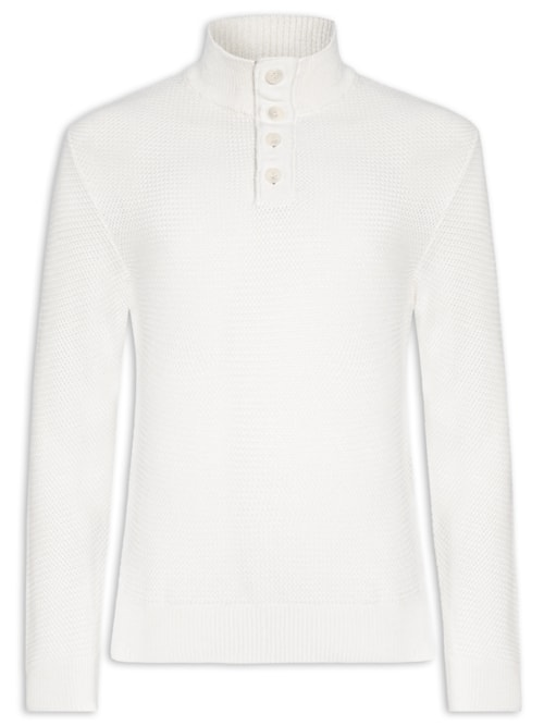 Suéter Tricot Camurça Meio Botão - Branco