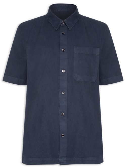 Camisa Masculina Casual Manga Curta Over Cotton Linen Used - Azul Camisa Masculina Casual Manga Curta Over Cotton Linen Used - Azul