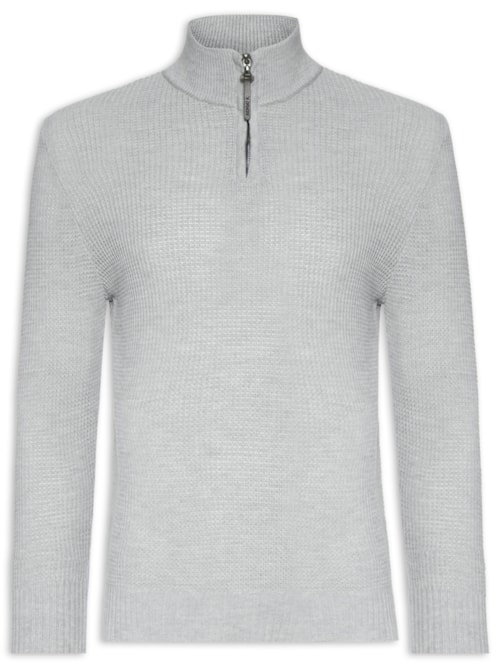 Suéter Masculino Tricot Waffle Meio Zíper - Cinza Suéter Masculino Tricot Waffle Meio Zíper - Cinza