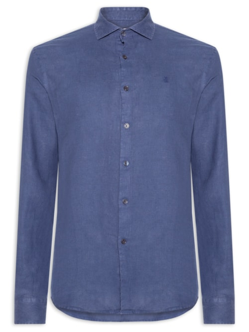Camisa Masculina Manga Longa Linho Puro Tinturado - Azul Camisa Masculina Manga Longa Linho Puro Tinturado - Azul