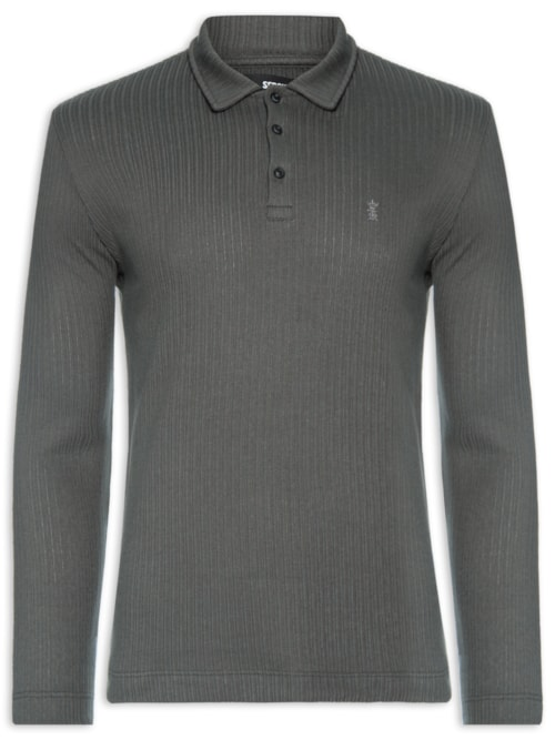 Camisa Polo Masculina Malha Tricot Canelado - Cinza Camisa Polo Masculina Malha Tricot Canelado - Cinza