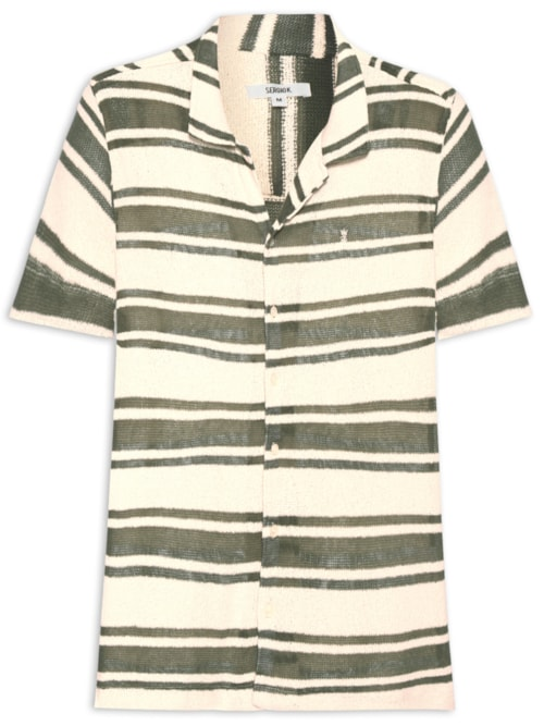 Camisa Masculina Manga Curta Tricot Maxi Listras - Verde
