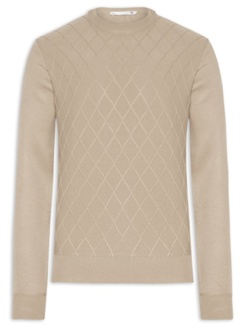 Tricot Masculino Gola Redonda Texturizado - Bege Tricot Masculino Gola Redonda Texturizado - Bege