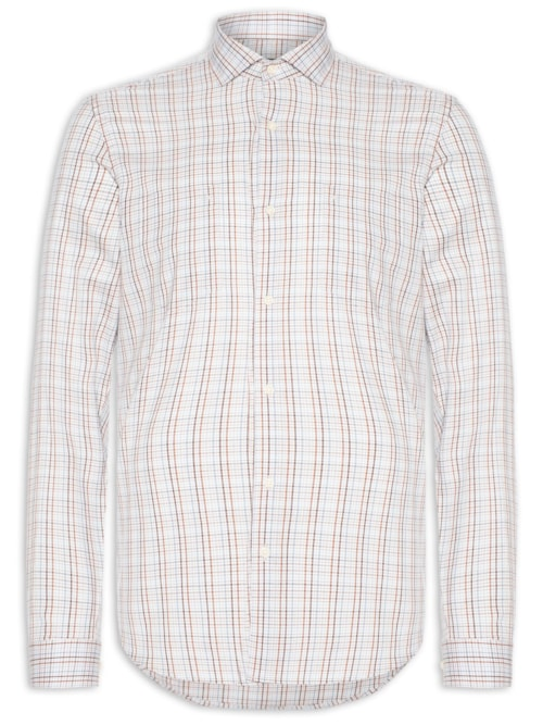 Camisa Masculina Regular Fit Maxi Xadrez - Off White