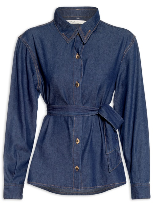 Camisa Jeans com Amarração Feminina Azul Camisa Jeans com Amarração Feminina Azul