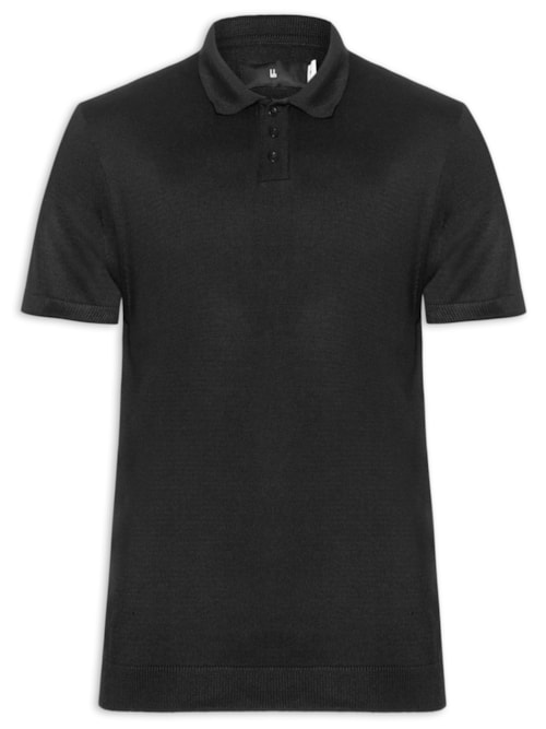 Polo Tricot Manga Curta Masculina Basic - Preto Polo Tricot Manga Curta Masculina Basic - Preto