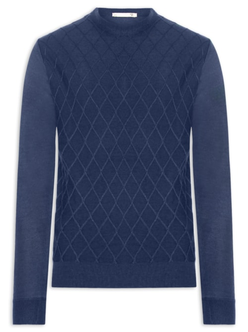 Tricot Masculino Gola Redonda Texturizado - Azul Tricot Masculino Gola Redonda Texturizado - Azul