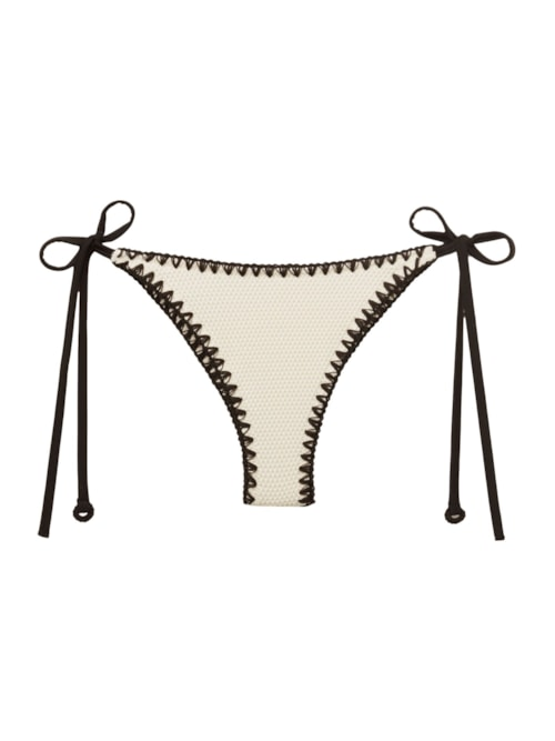 Calcinha De Biquíni Brasileira Com Amarração Bicolor Embroidery - Off-White Calcinha De Biquíni Brasileira Com Amarração Bicolor Embroidery - Off-White