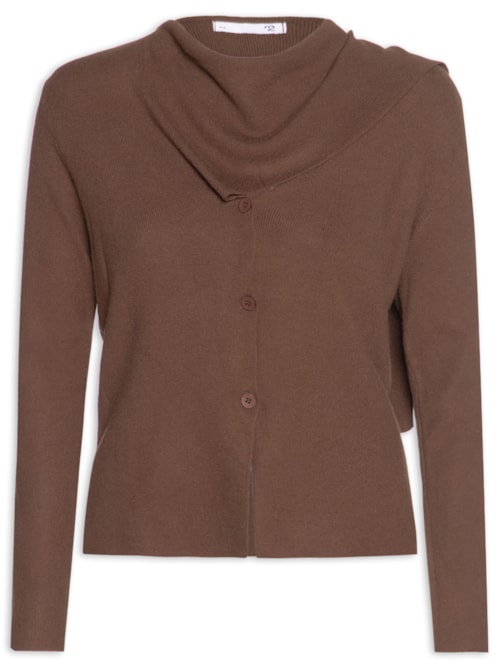 Cardigan Feminino com Botões e Cachecol em Tricot - Marrom Cardigan Feminino com Botões e Cachecol em Tricot - Marrom