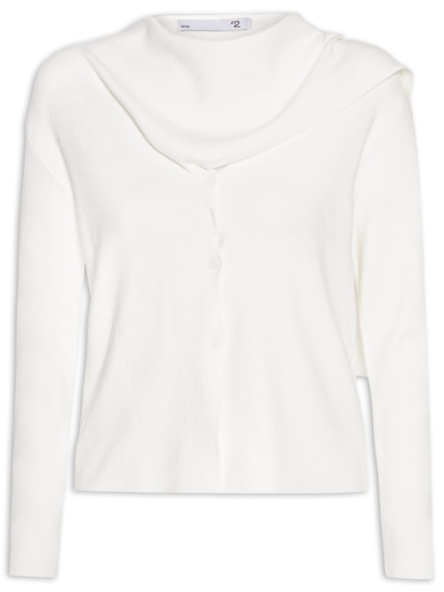 Cardigan Feminino com Botões e Cachecol em Tricot - Off White