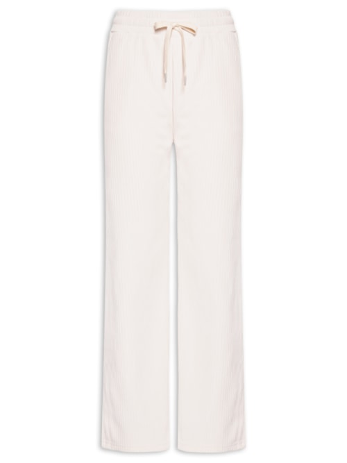 Calça Feminina Reta Canelada Aveludada - Off White