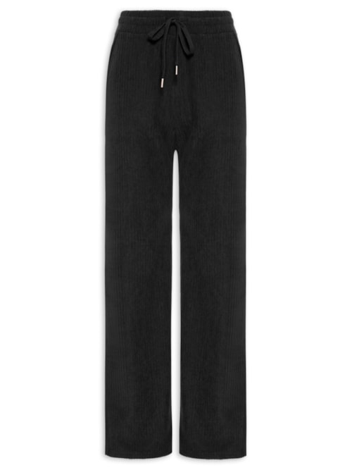 Calça Feminina Reta Canelada Aveludada - Preto