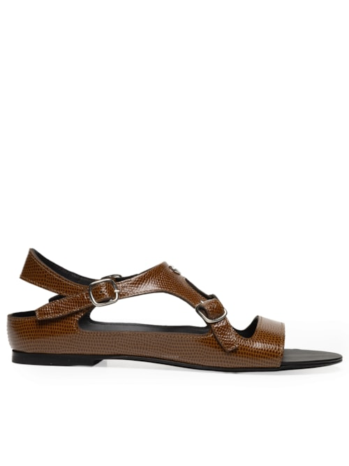 Sandália Rasteira Lizard Print Buckle - Marrom Sandália Rasteira Lizard Print Buckle - Marrom