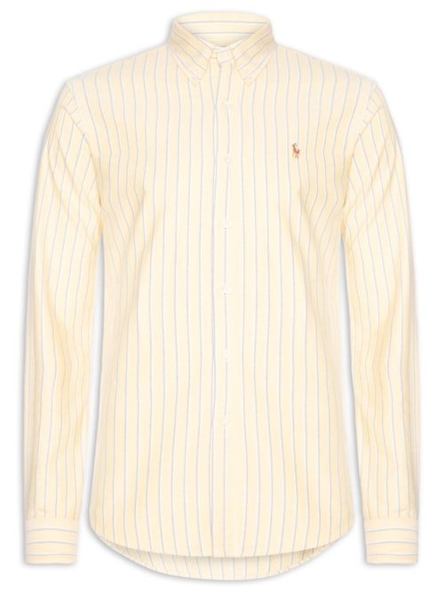 Camisa Masculina Manga Longa Oxford Custom Fit Logo Amarelo Camisa Masculina Manga Longa Oxford Custom Fit Logo Amarelo
