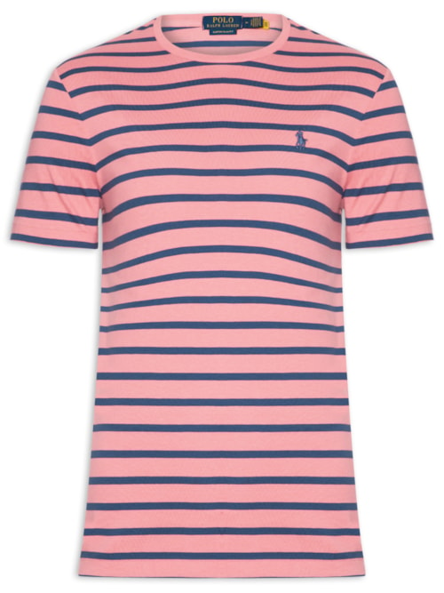 Camiseta Masculina Manga Curta Listras Slim Fit Rosa Camiseta Masculina Manga Curta Listras Slim Fit Rosa