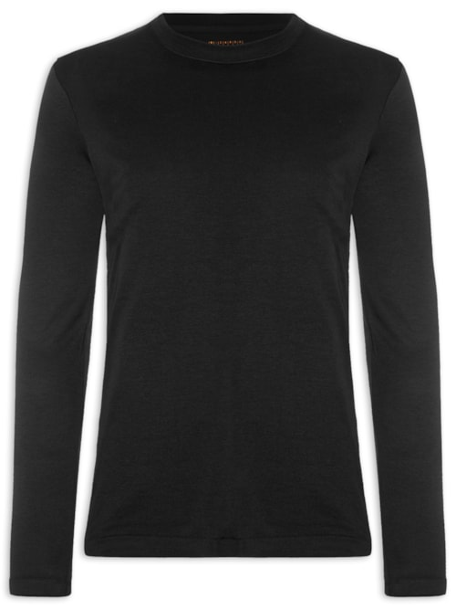 Camiseta Masculina Interlock Manga Longa Gola Média - Preto Camiseta Masculina Interlock Manga Longa Gola Média - Preto